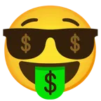 faccina avida di denaro + faccina con sorriso e occhiali da sole