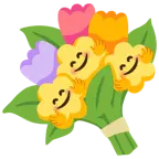 faccina che abbraccia + mazzo di fiori