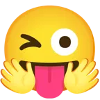 faccina che abbraccia + faccina che fa l’occhiolino e mostra la lingua