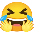 rolling on the floor laughing + smiling face with open hands