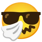 faccina che starnutisce + faccina con sorriso e occhiali da sole
