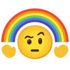 faccina con sopracciglia alzate + arcobaleno