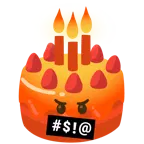 faccina con simboli sulla bocca + torta di compleanno