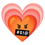 faccina con simboli sulla bocca + cuore che cresce