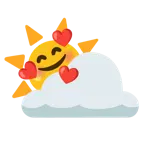 smiling face with hearts + sun behind cloud