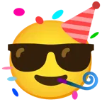 partying face + smiling face with sunglasses