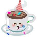 partying face + hot beverage