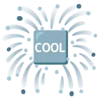 Feuerwerk + Wort „Cool“ in blauem Quadrat