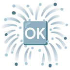 Feuerwerk + Großbuchstaben OK in blauem Quadrat