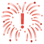 Feuerwerk + rotes Ausrufezeichen