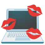 impronta della bocca + computer portatile