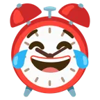 face with tears of joy + alarm clock