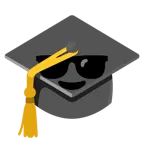 faccina con sorriso e occhiali da sole + cappello da laureato