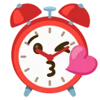 face blowing a kiss + alarm clock
