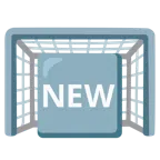 Tor + Wort „New“ in blauem Quadrat
