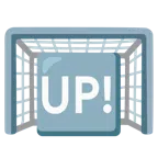 Tor + Schriftzug „UP!“ im blauen Quadrat