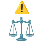 warning + balance scale