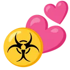 due cuori + simbolo del rischio biologico