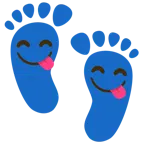 face savoring food + footprints