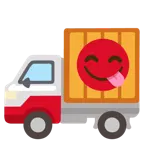 face savoring food + delivery truck