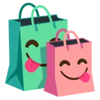 face savoring food + shopping bags
