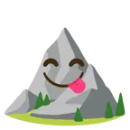 face savoring food + mountain