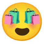smiling face with heart-eyes + shopping bags