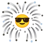 faccina con sorriso e occhiali da sole + fuochi d’artificio
