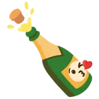 face blowing a kiss + bottle with popping cork