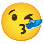 face blowing a kiss + running shoe