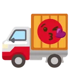 face blowing a kiss + delivery truck