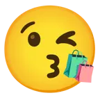face blowing a kiss + shopping bags