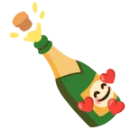smiling face with hearts + bottle with popping cork