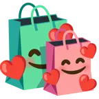 smiling face with hearts + shopping bags