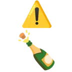 warning + bottle with popping cork
