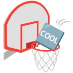 Basketball + Wort „Cool“ in blauem Quadrat