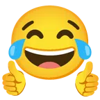 pollice in su + faccina con lacrime di gioia