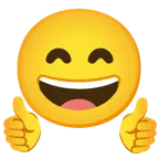 pollice in su + faccina con sorriso e occhi sorridenti