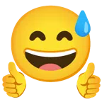 pollice in su + faccina con sorriso e goccia di sudore