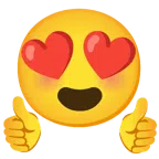 pollice in su + faccina con sorriso e occhi a cuore