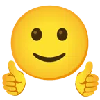 pollice in su + faccina con sorriso accennato