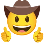 pollice in su + faccina con cappello da cowboy