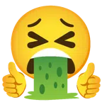pollice in su + faccina che vomita