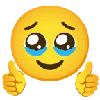 pollice in su + faccina che trattiene le lacrime