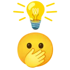 Glühbirne + Gesicht mit offenen Augen und Hand über dem Mund