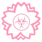 fiore bianco + simbolo del rischio biologico