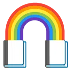 Bücherstapel + Regenbogen