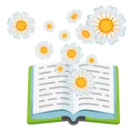 Bücherstapel + gelbe Blüte