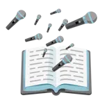 Bücherstapel + Mikrofon