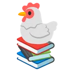 Bücherstapel + Huhn